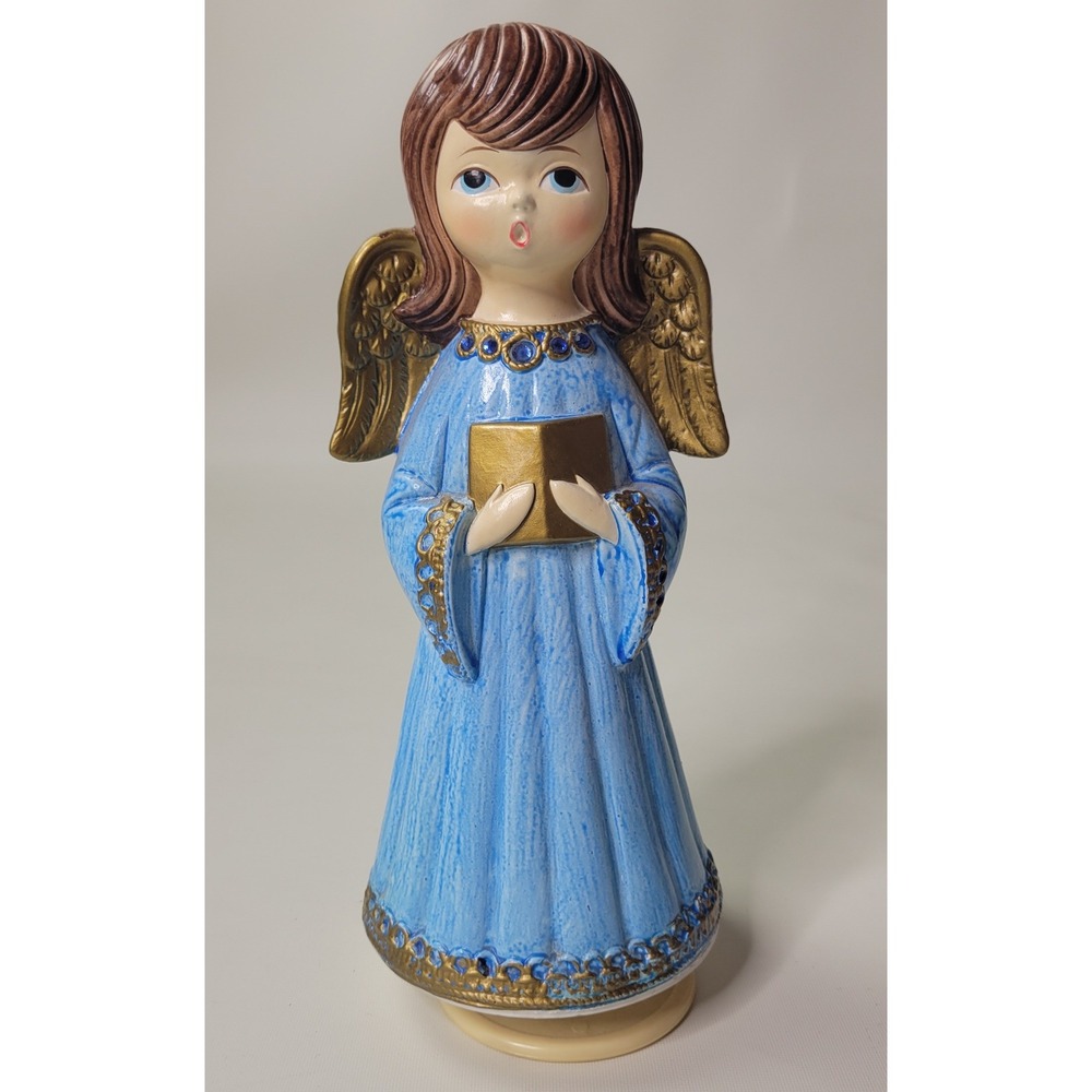 Vintage Ardco Musical Angel Figurine Blue Gold Silent Night Japan 9.5in